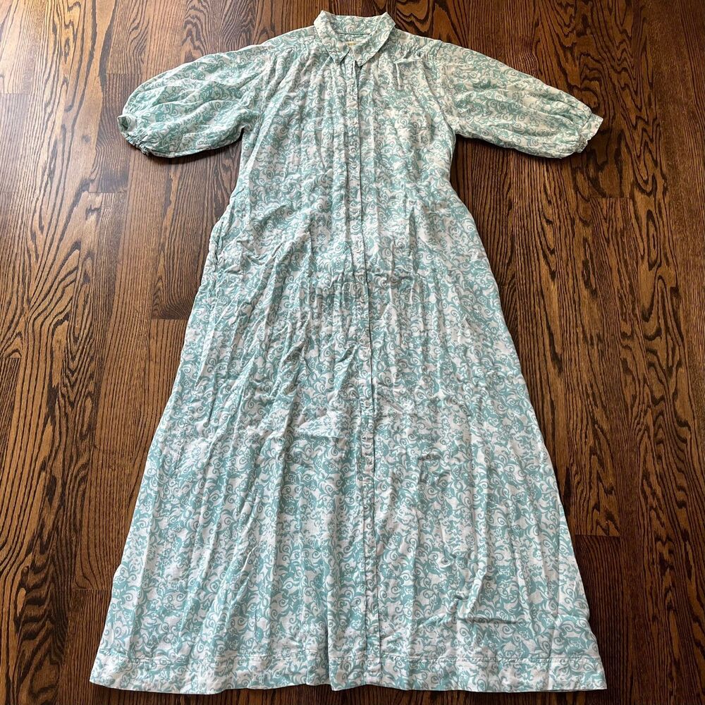 Maeve Anthropologie Mona Shirt Dress Maxi Floral Linen Blend (L)